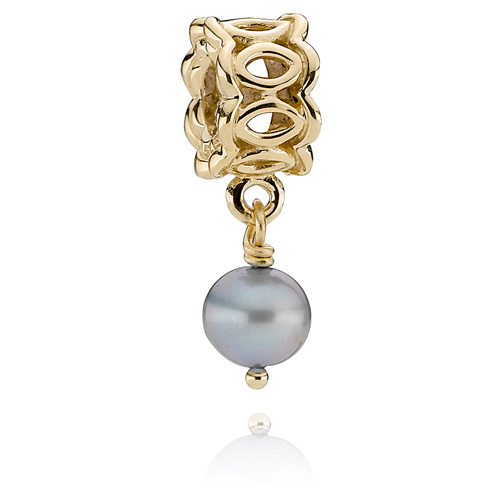 Retired Pandora 14K Gold Lace Charm Blue Pearl Dangle 14K Gold