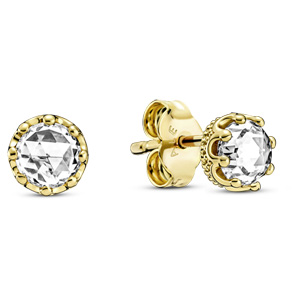 Gold Clear Sparkling Crown Stud Earrings