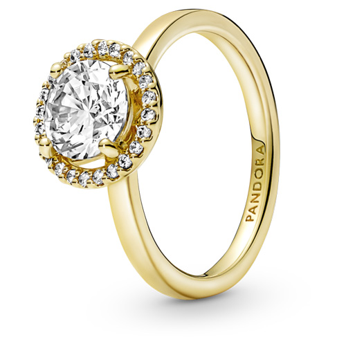 Gold Sparkling Round Halo Ring