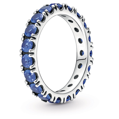 Sparkling Row Eternity Ring with Blue Crystal