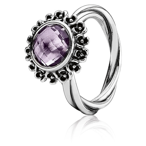 Retired Pandora Wanda\'s Garden II Ring with Pink Amethyst :: Ring Stories  190850PAM :: Authorized Online Retailer