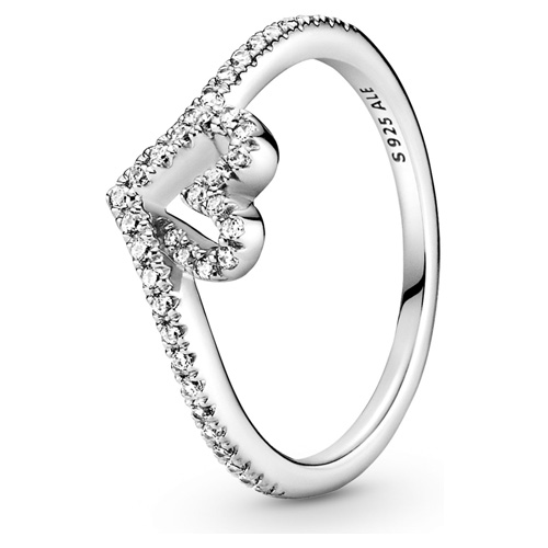 Pandora Sparkling Wishbone Heart Ring :: Ring Stories 199302C01 ...