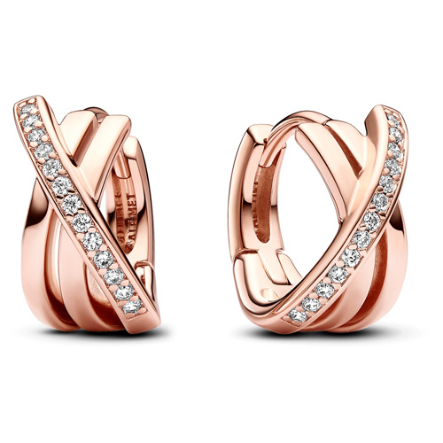 Pandora Rose Crossover Pave Hoop Earrings :: Earring Stories 283150C01 ::  Authorized Online Retailer