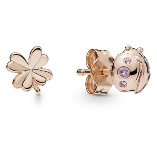 Pandora Rose Four-Leaf Clover and Ladybug Stud Earrings