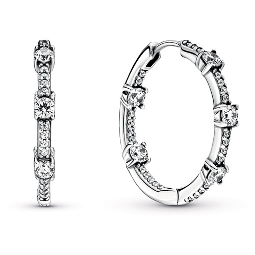 Pandora Sparkling Pave Bars Hoop Earrings :: Earring Stories 290043C01 ...