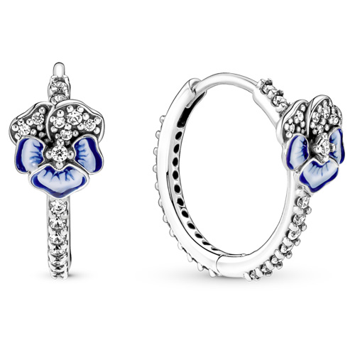 Retired Pandora Blue Pansy Hoop Earrings :: Earring Stories 290775C01 ...