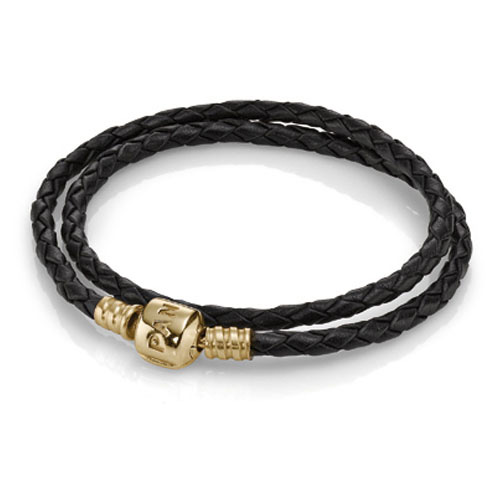 Retired Pandora Double Black Leather Bracelet with 14K Clasp :: Pandora ...