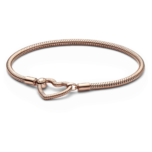 Snake Chain Bracelet with Rose Heart Closure