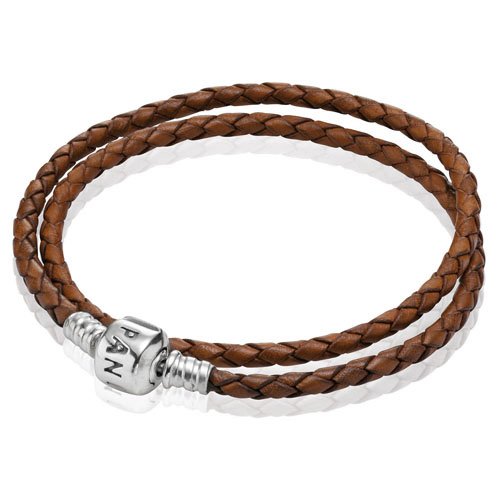 PANDORA Golden Tan Double Leather Bracelet in Brown