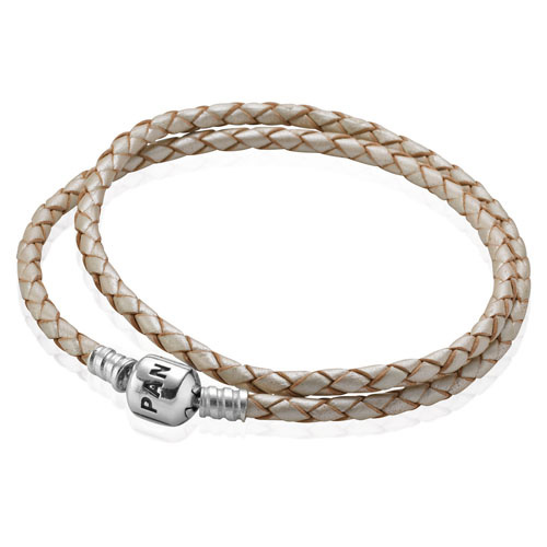 Double Champagne White Leather Bracelet