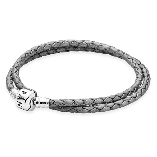 Double Silver-Grey Leather Bracelet