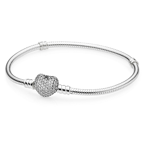 Sterling Silver Pandora Bracelet with Pave Heart Clasp