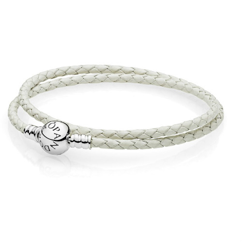 PANDORA Moments Ivory White Double Woven Leather Bracelet