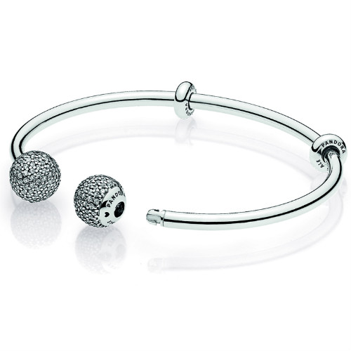 Pandora Moments Bangle Silver Ball Charm Bracelet With Authentic Charms