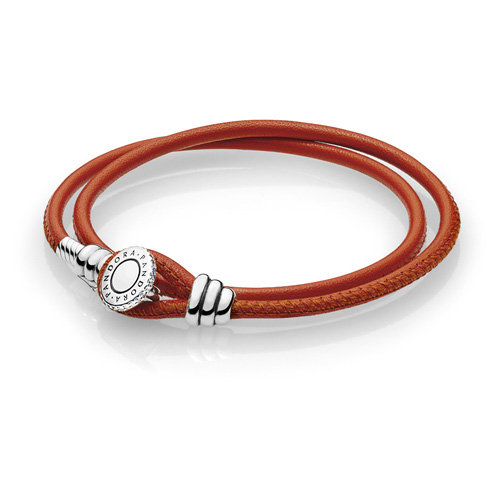 Double Wrap Spicy Orange Leather Bracelet