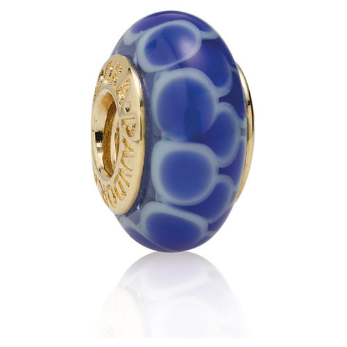 Pandora K14 Charm  ①Piece  〔Blaik lotus〕 Retired Pandora 14K Gold Blue Lotus Charm :: Murano Glass