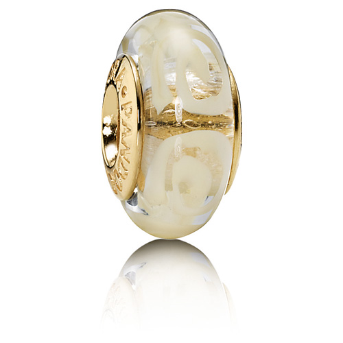 14K Gold White Spirals Charm