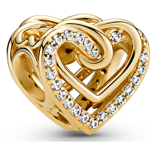 Gold Sparkling Entwined Hearts Charm