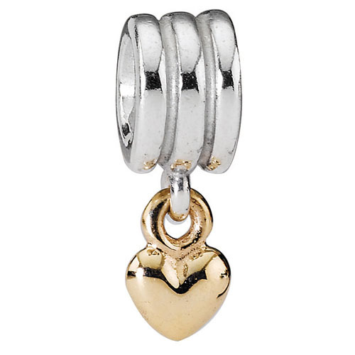 Retired Pandora Dangling Heart Charm :: 14K Gold & Sterling Silver
