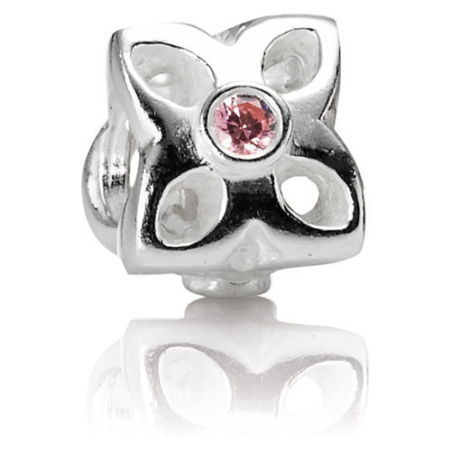 Retired Pandora Four Petal Flower Pink CZ Charm :: Gems with