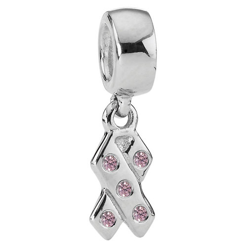 Sterling Silver CZ Breast Cancer Awareness Pendant Connector Bail | Pink Ribbon Tie | #97173
