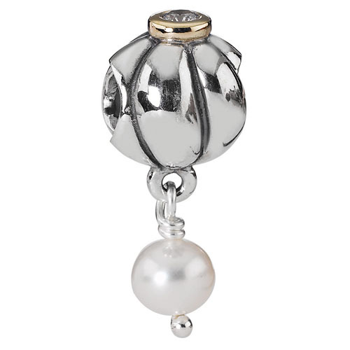 Retired Pandora Blooming with CZ Pearl Charm :: 14K Gold