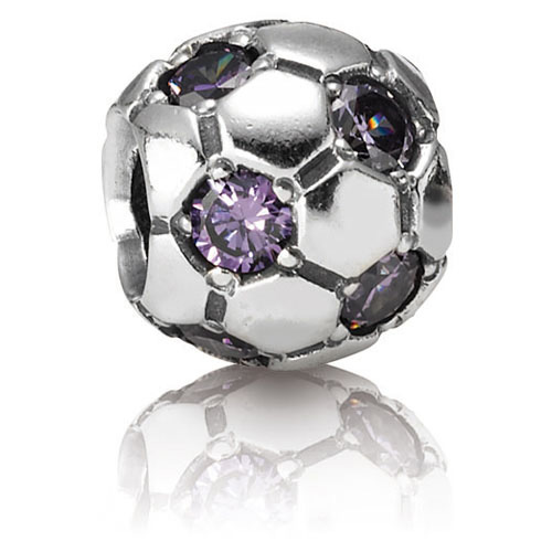 Retired Pandora Soccer Ball with Amethyst CZ Charm Gems with Sterling Silver 790444ACZ Authorized Online Retailer