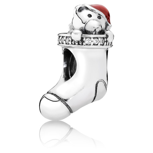 Christmas Stocking Charm with Enamel and Zirconia from Pandora Jewelry.  Item: 791773CZ