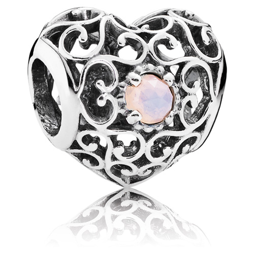 Shah Slikke Hilse Retired Pandora October Signature Heart Charm - Opalescent Pink Crystal ::  Birthstone Charms 791784NOP :: Authorized Online Retailer
