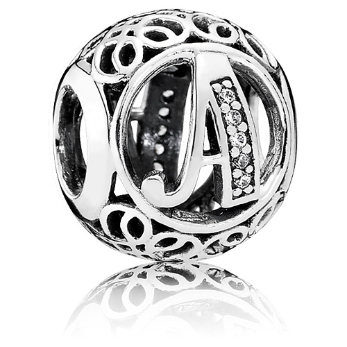 Retired Pandora Vintage Letter A Charm with Clear Zirconia