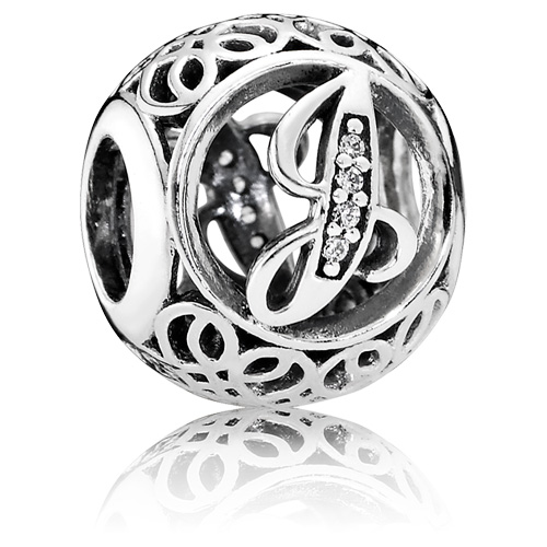 Retired Pandora Vintage Letter J Charm with Clear Zirconia :: Alphabet ...