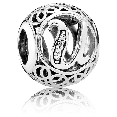 Retired Pandora Vintage Letter U Charm with Clear Zirconia :: Alphabet Charms 791865CZ :: Authorized Retailer