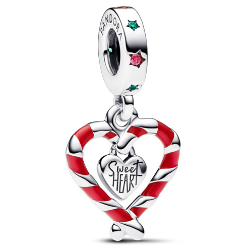 Double Candy Cane Heart Dangle from Pandora Jewelry.  Item: 792822C01