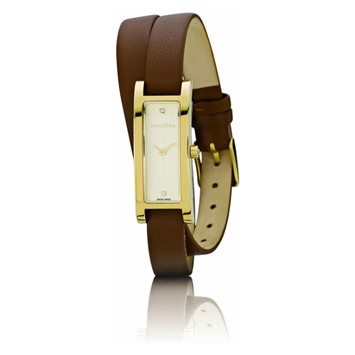 Retired Pandora 18K Gold Double Oblong Watch - Brown Leather  display picture 2