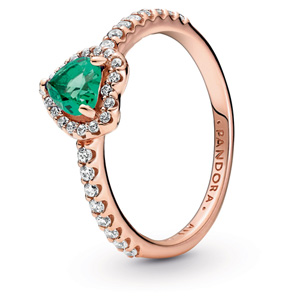 Sparkling Elevated Heart Ring with Green Crystal