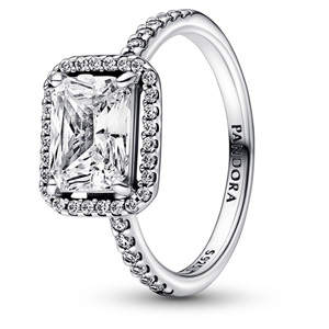 Rectangular Sparkling Halo Ring