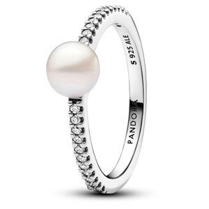Silver Freshwater Pearl and Pave Ring