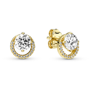 Gold Sparkling Round Halo Stud Earrings