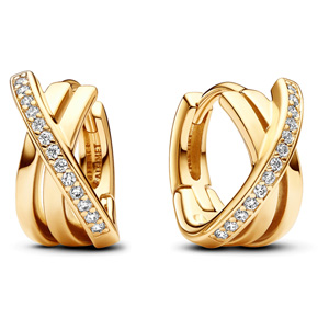 Gold Crossover Pave Hoop Earrings