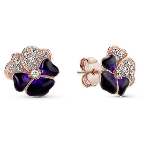 Rose Deep Purple Pansy Stud Earrings