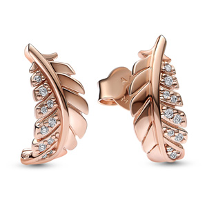 Rose Floating Curved Feather Stud Earrings