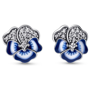 Blue Pansy Flower Stud Earrings