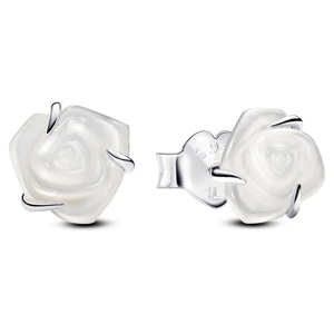White Rose in Bloom Stud Earrings