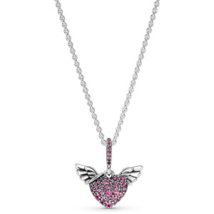Pave Heart and Angel Wings Necklace