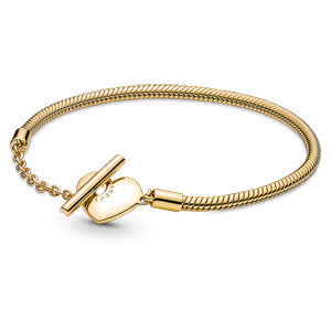 Gold Heart T-Bar Snake Chain Bracelet