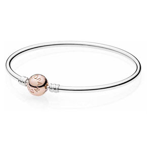 Sterling Bangle Bracelet with Pandora Rose Clasp