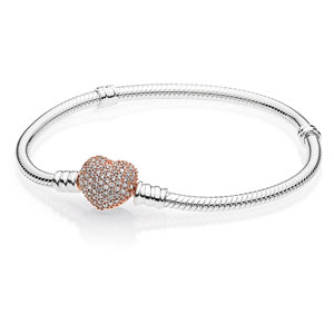 Sterling Silver Bracelet w/ Pandora Rose ™ Pave Heart Clasp