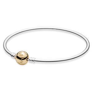 Sterling Bangle Bracelet with 14K Gold Pandora Clasp
