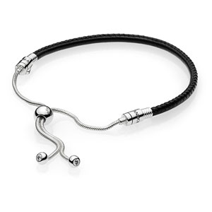 Black Leather Sliding Bolo Bracelet