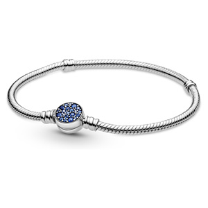 Sparkling Blue Disc Clasp Snake Chain Bracelet